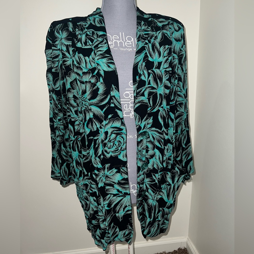Carole Little Black and Teal Floral Jacket